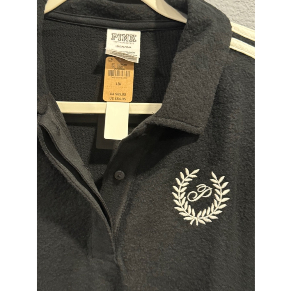NEW PINK Black Cropped Polo Sweatshirt Size L - Picture 6 of 7